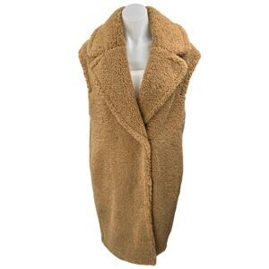 H&M Brown Faux Shearling Sherpa Fleece Long Teddy Sweater Vest Coat Jacket Sz XS